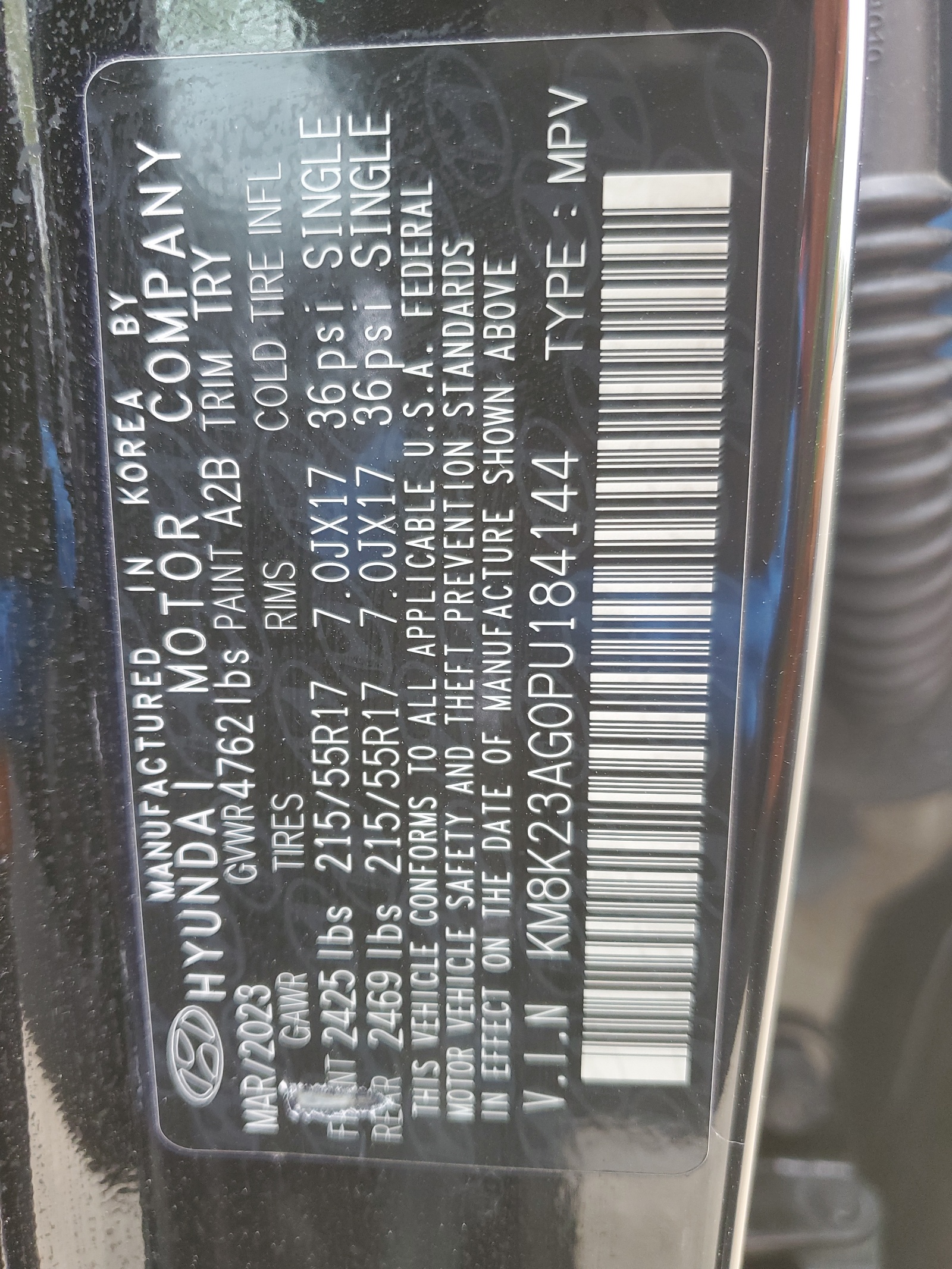 KM8K23AG0PU184144 2023 Hyundai Kona Se