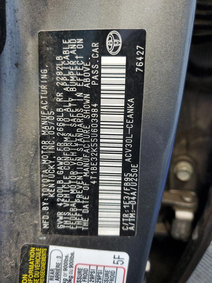 2005 Toyota Camry Le VIN: 4T1BE32K55U603984 Lot: 49550274