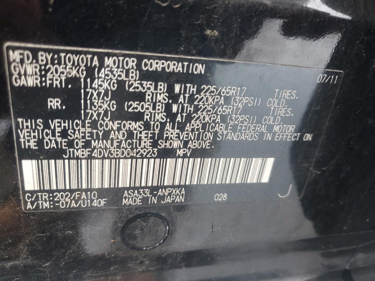 JTMBF4DV3BD042923 2011 Toyota Rav4