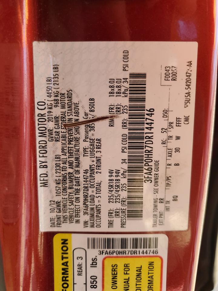 2013 Ford Fusion Se VIN: 3FA6P0HR7DR144746 Lot: 51740954