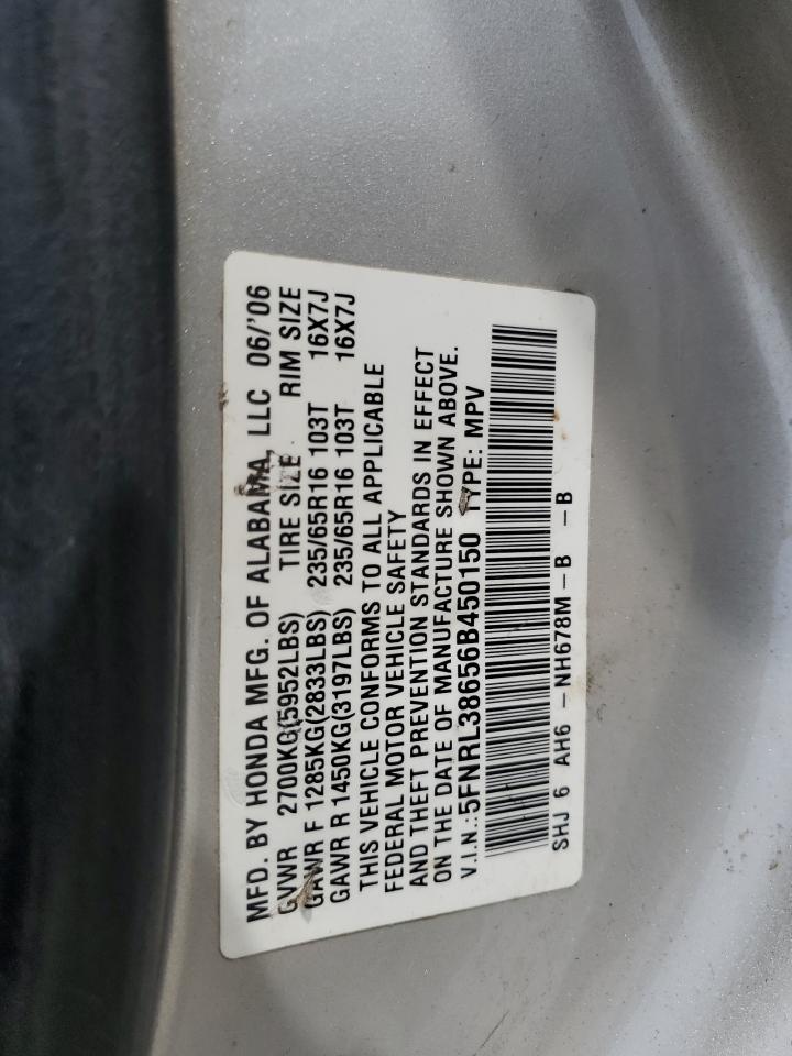 2006 Honda Odyssey Exl VIN: 5FNRL38656B450150 Lot: 51063784