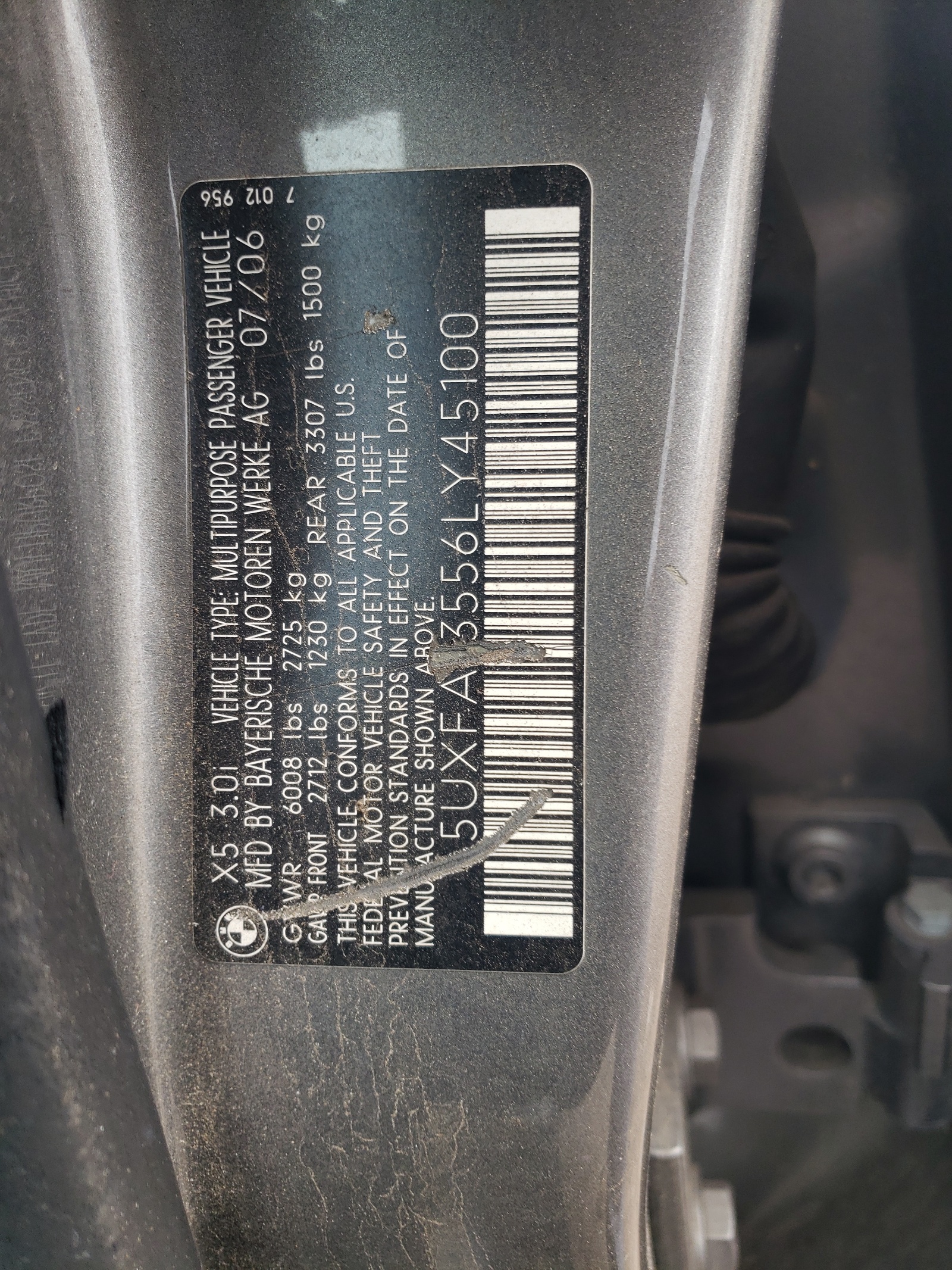 5UXFA13556LY45100 2006 BMW X5 3.0I