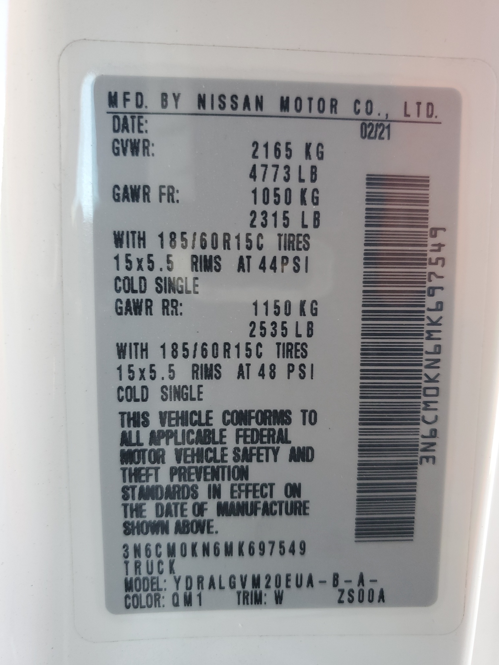 3N6CM0KN6MK697549 2021 Nissan Nv200 2.5S