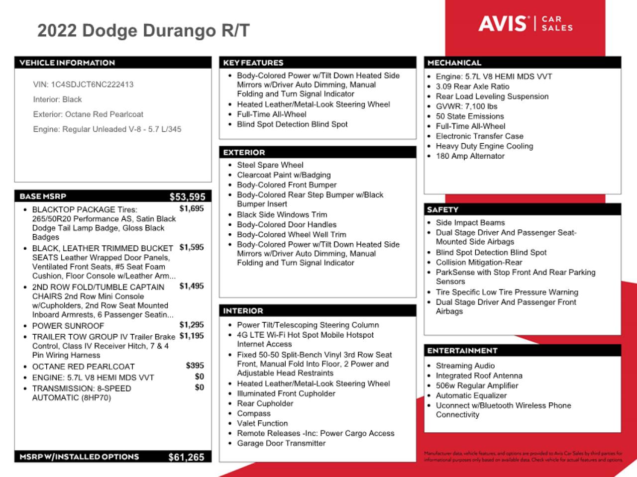 1C4SDJCT6NC222413 2022 Dodge Durango R/T