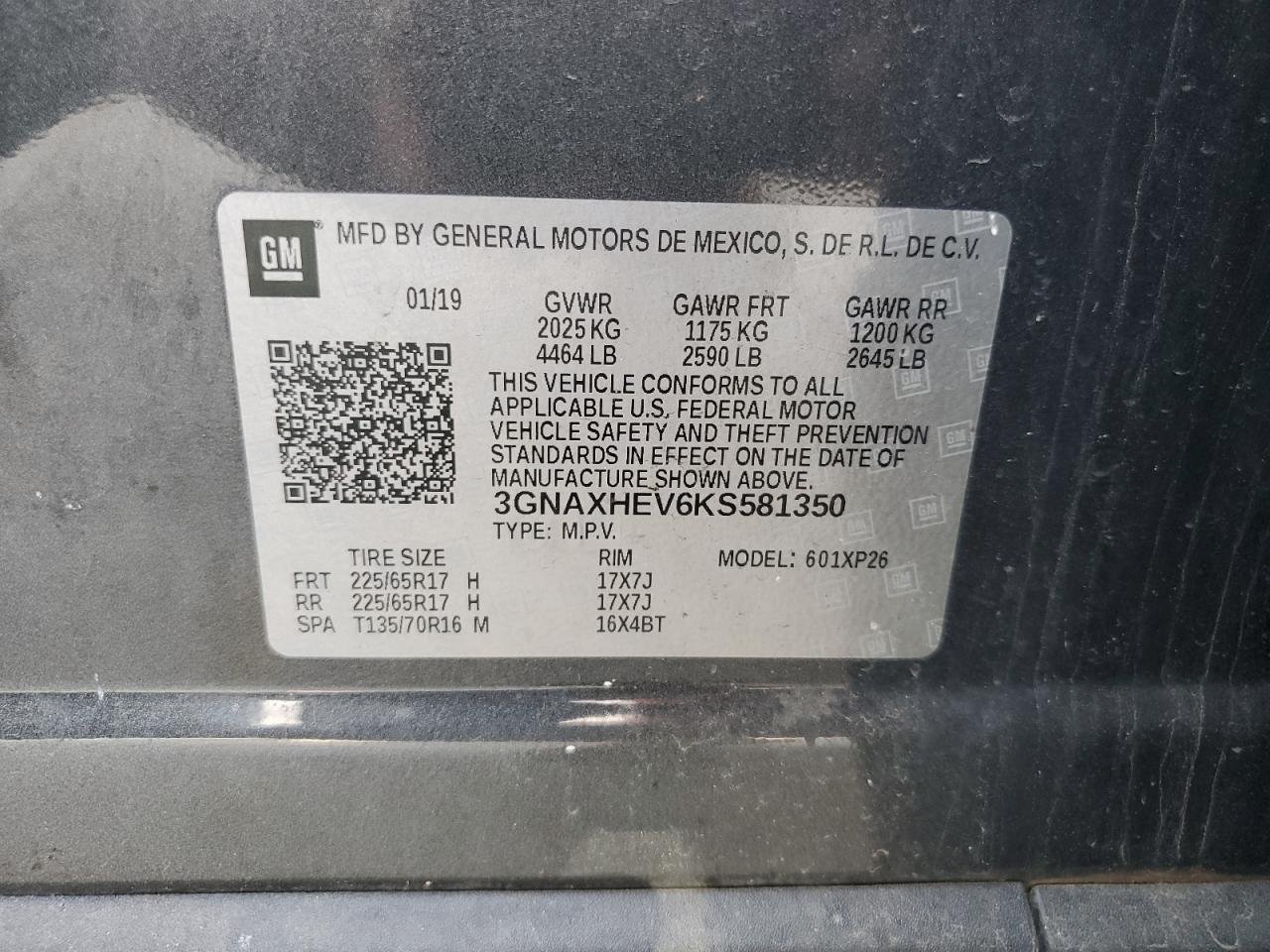 3GNAXHEV6KS581350 2019 Chevrolet Equinox Ls