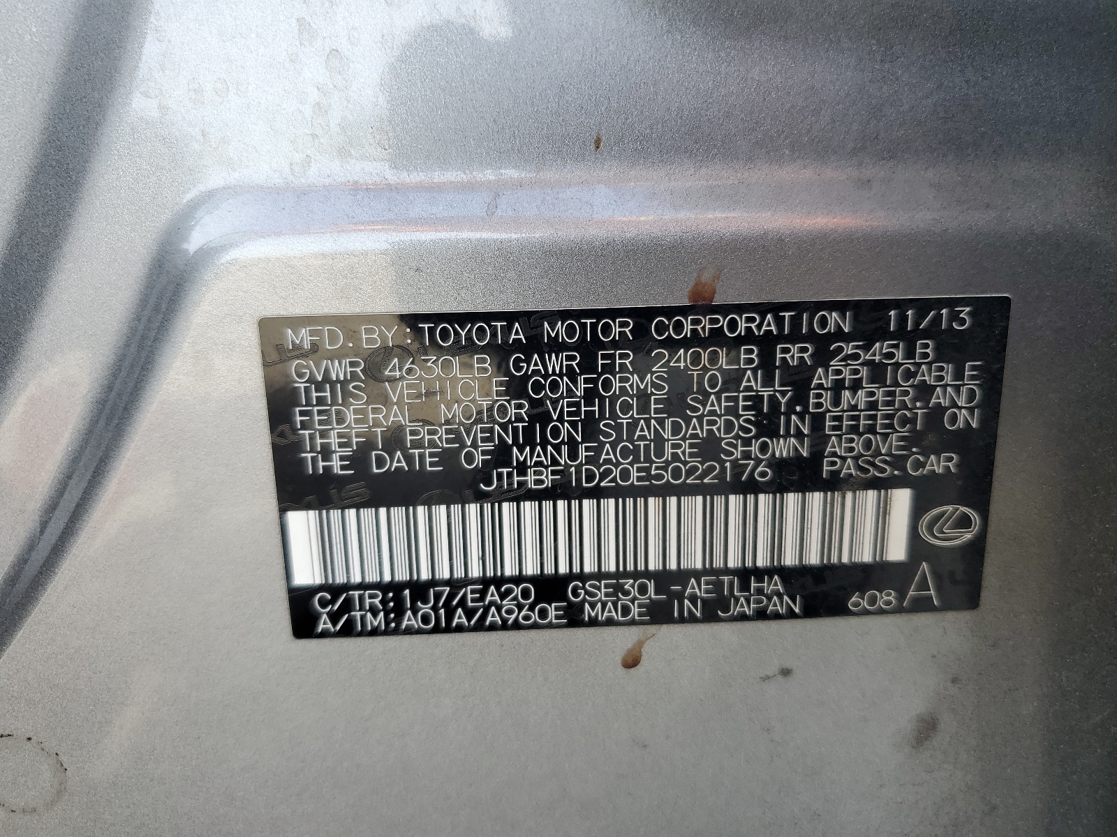 JTHBF1D20E5022176 2014 Lexus Is 250