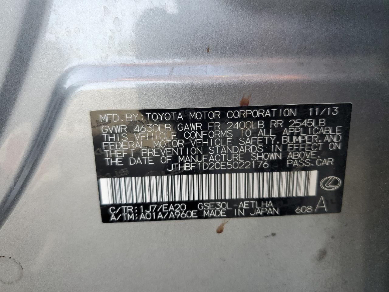 2014 Lexus Is 250 VIN: JTHBF1D20E5022176 Lot: 51401564