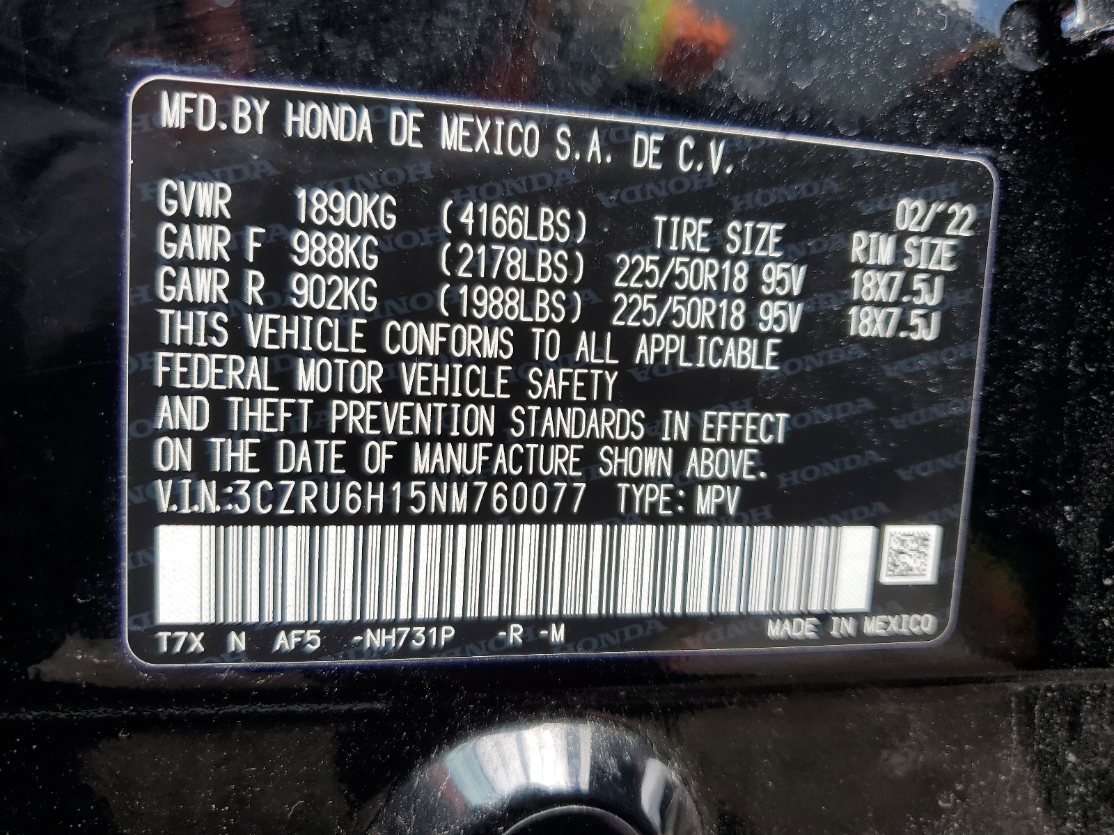 3CZRU6H15NM760077 2022 Honda Hr-V Sport