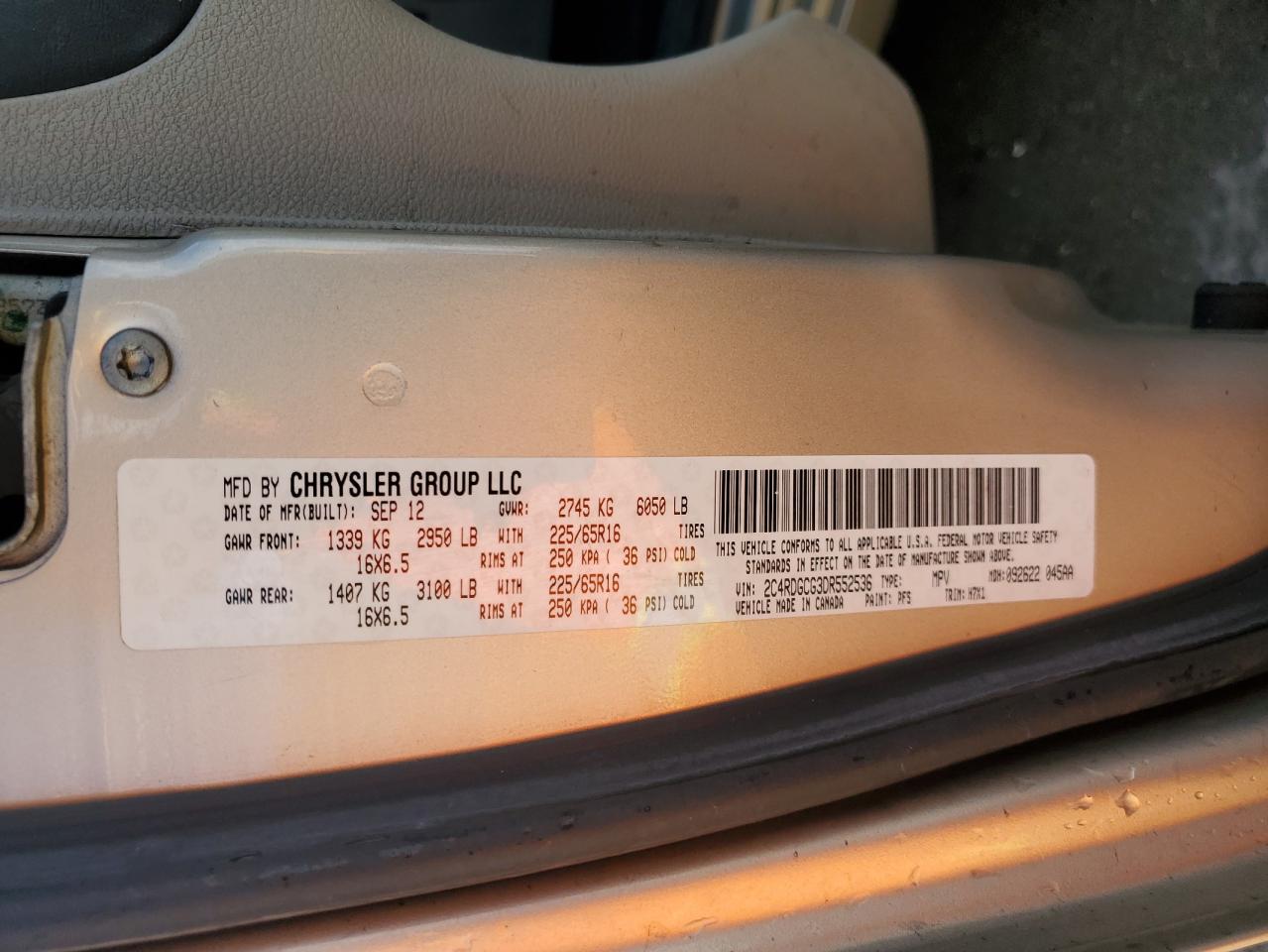 2C4RDGCG3DR552536 2013 Dodge Grand Caravan Sxt