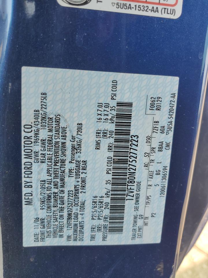 2007 Ford Mustang VIN: 1ZVFT80N275277223 Lot: 49951374