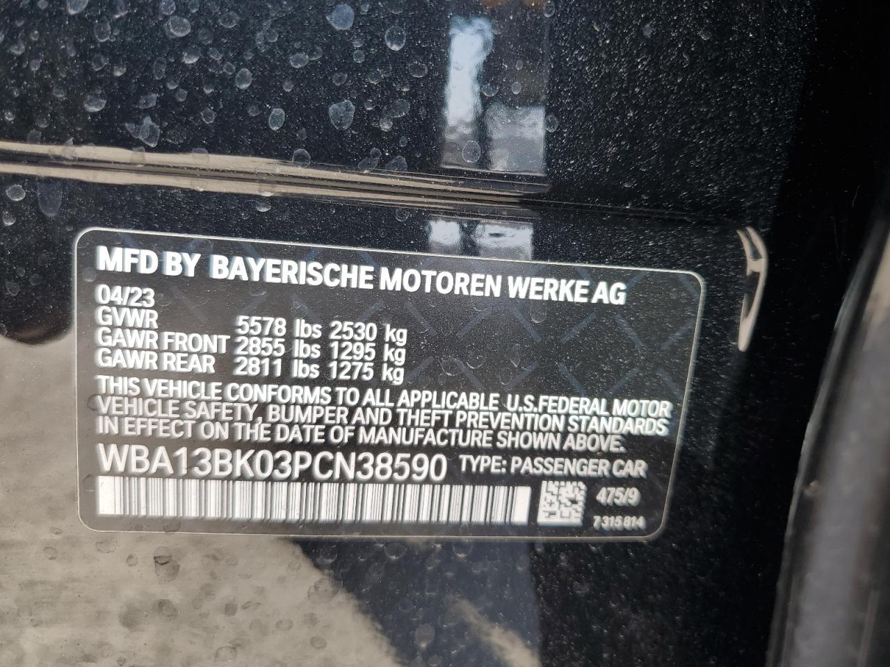 2023 BMW M550Xi VIN: WBA13BK03PCN38590 Lot: 53094804