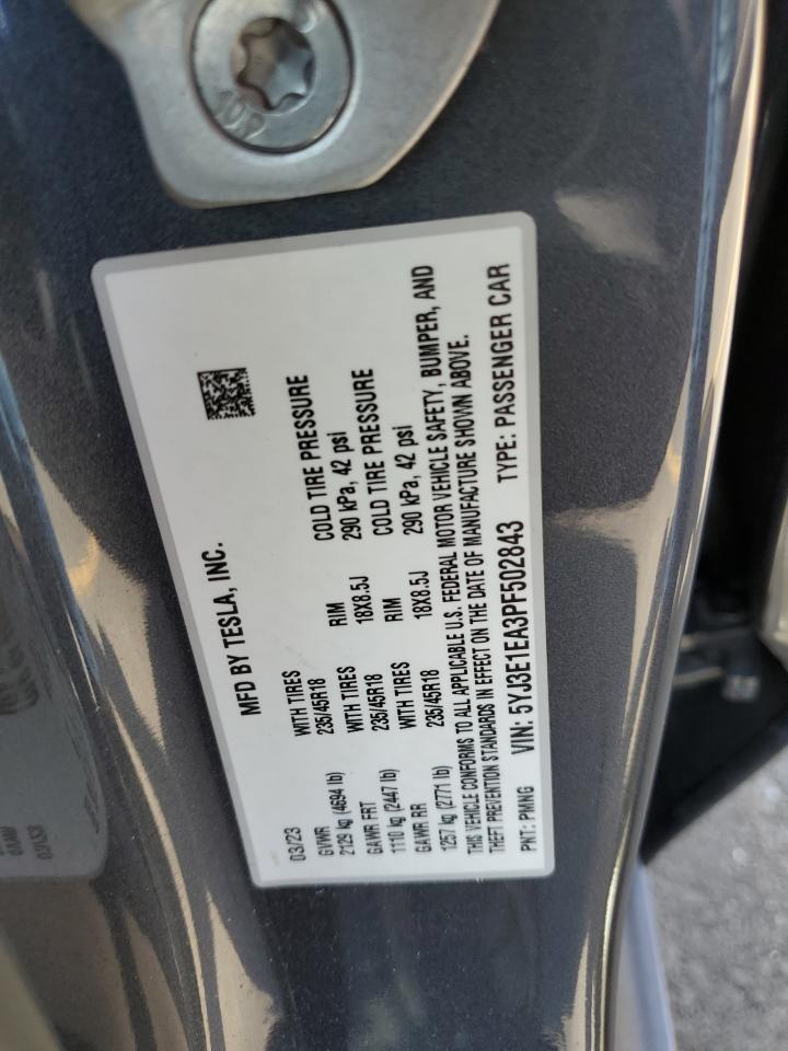 5YJ3E1EA3PF502843 2023 Tesla Model 3