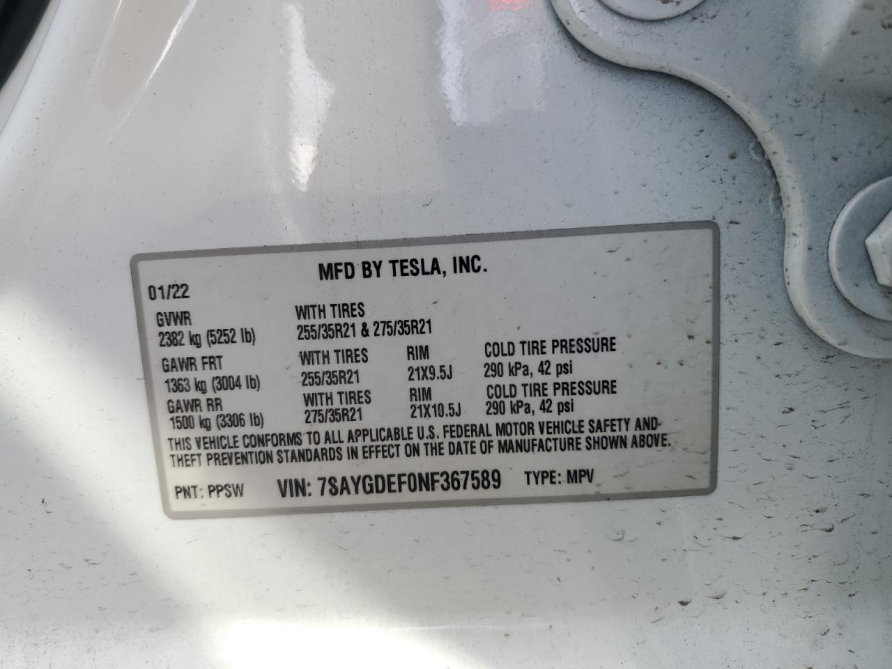 7SAYGDEF0NF367589 2022 Tesla Model Y