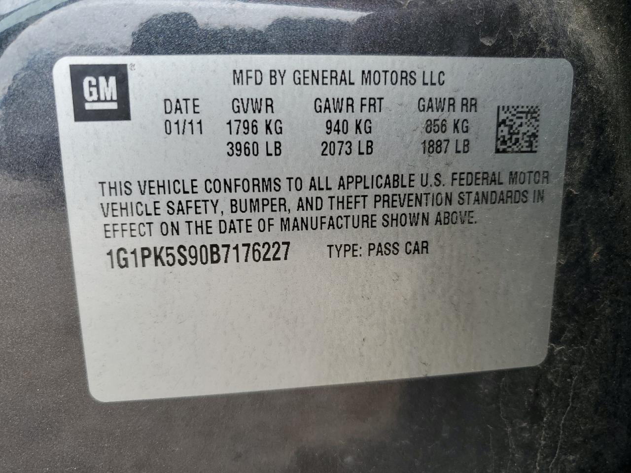 2011 Chevrolet Cruze Eco VIN: 1G1PK5S90B7176227 Lot: 70950564