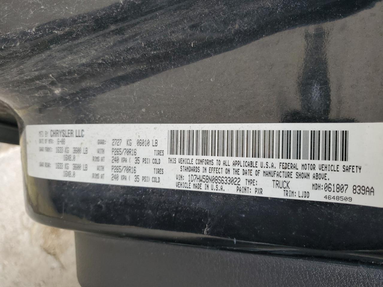 1D7HW58N08S633022 2008 Dodge Dakota Quad Laramie