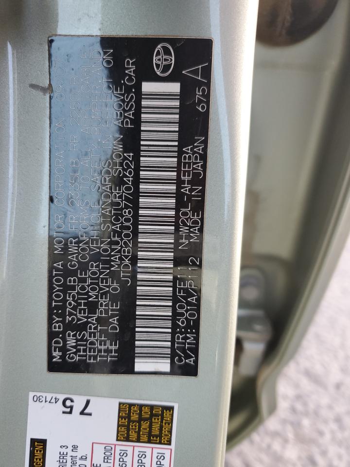 2008 Toyota Prius VIN: JTDKB20U087704624 Lot: 73650614