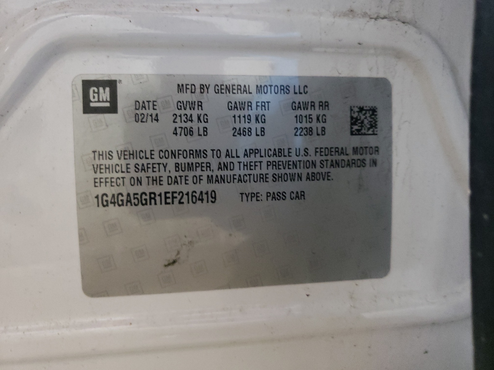 1G4GA5GR1EF216419 2014 Buick Lacrosse