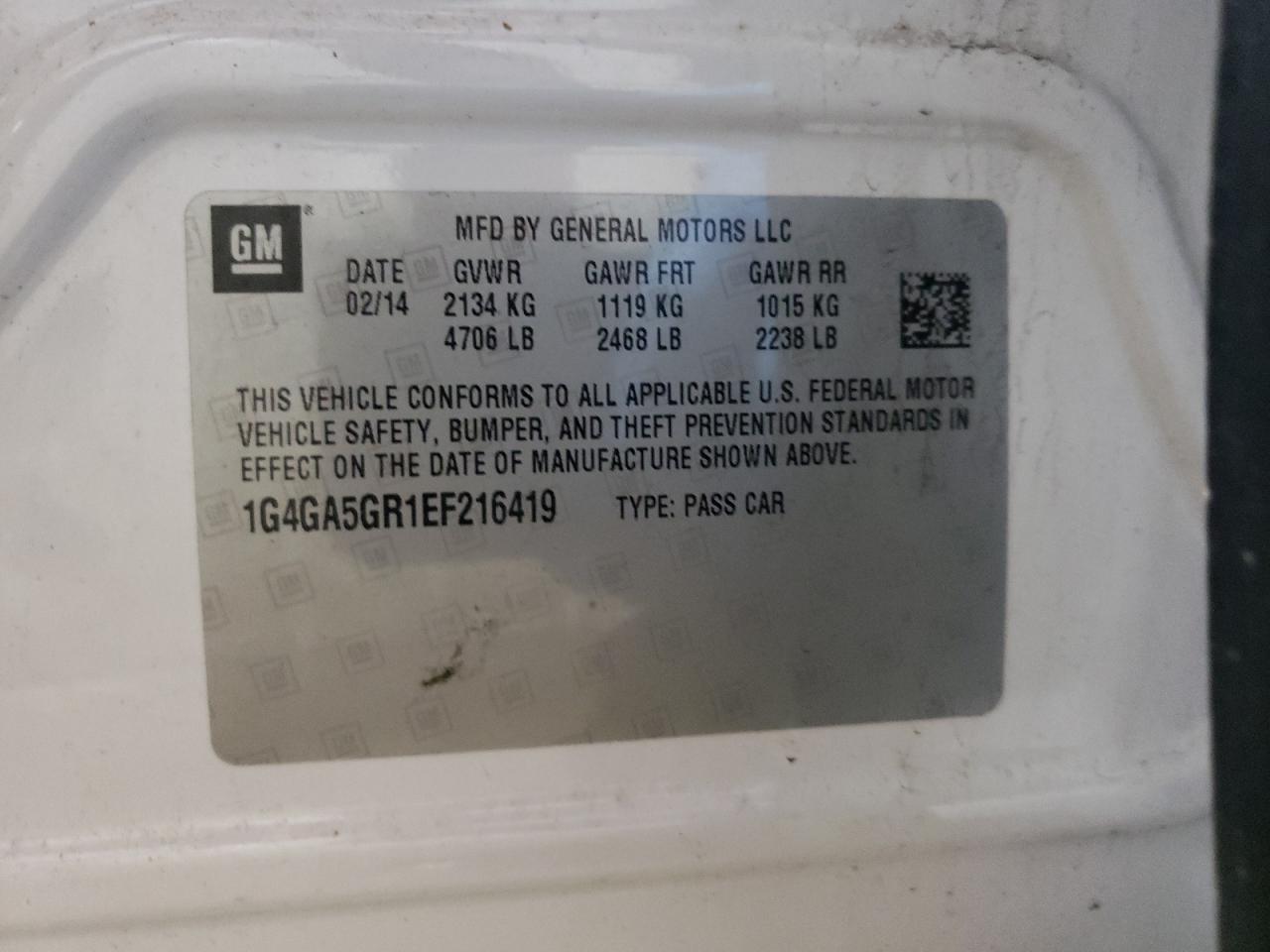 2014 Buick Lacrosse VIN: 1G4GA5GR1EF216419 Lot: 51204154