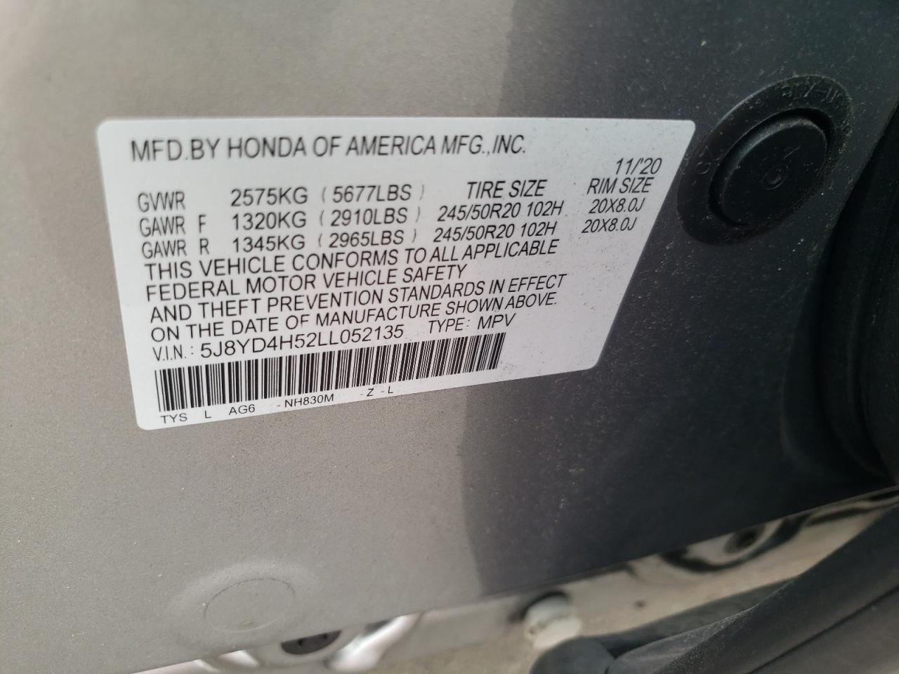 5J8YD4H52LL052135 2020 Acura Mdx Technology