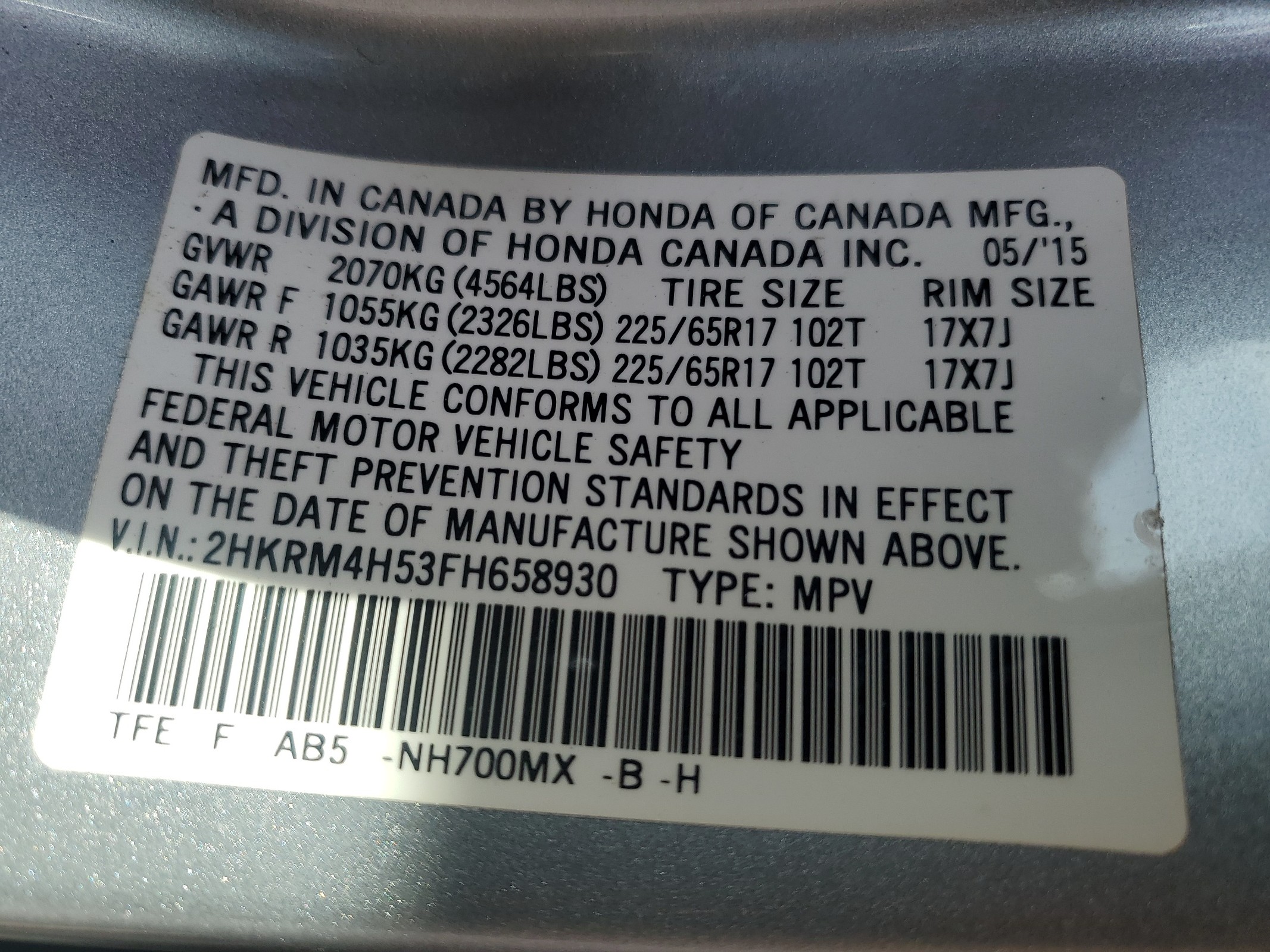 2HKRM4H53FH658930 2015 Honda Cr-V Ex