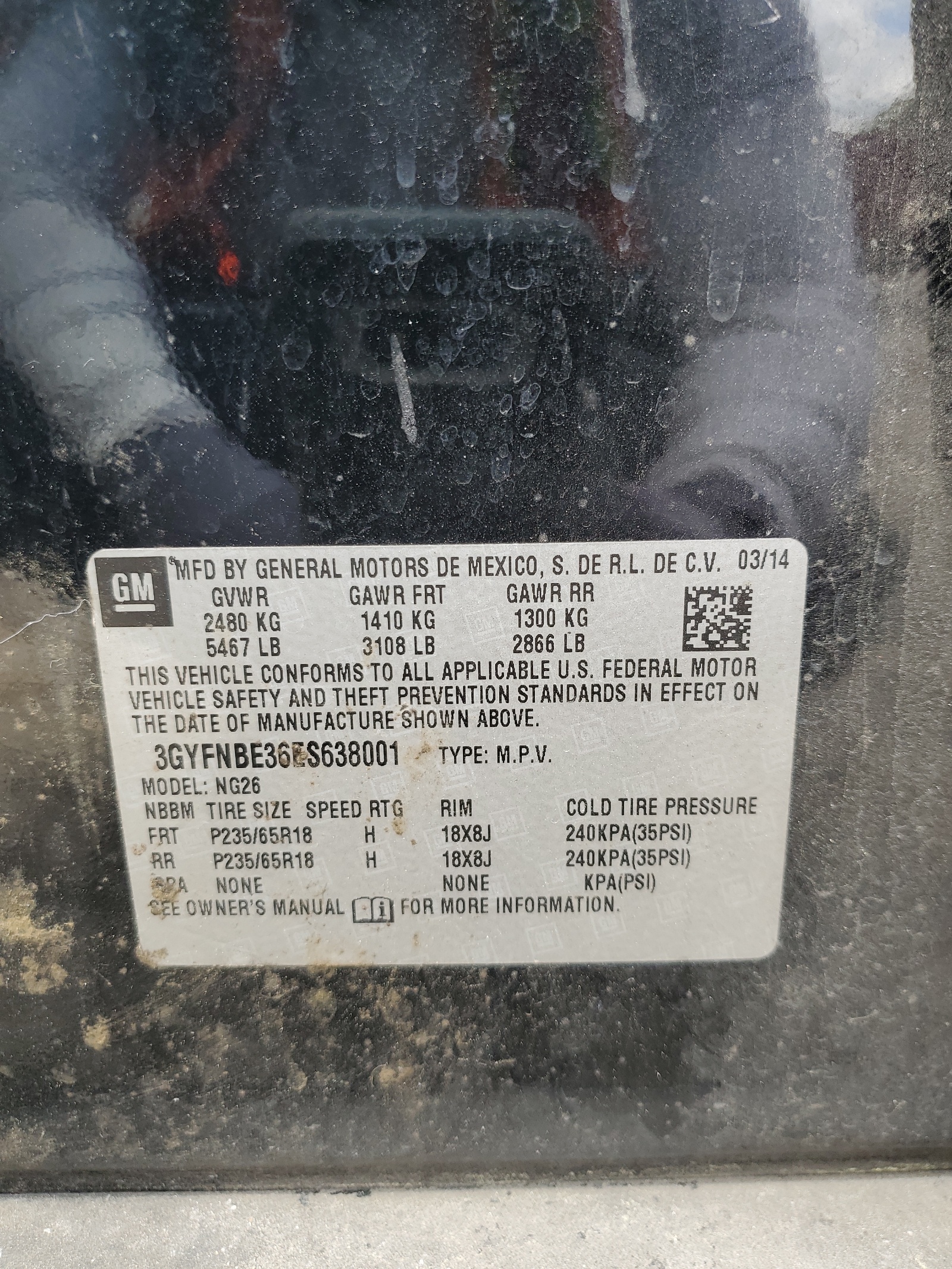 3GYFNBE36ES638001 2014 Cadillac Srx Luxury Collection