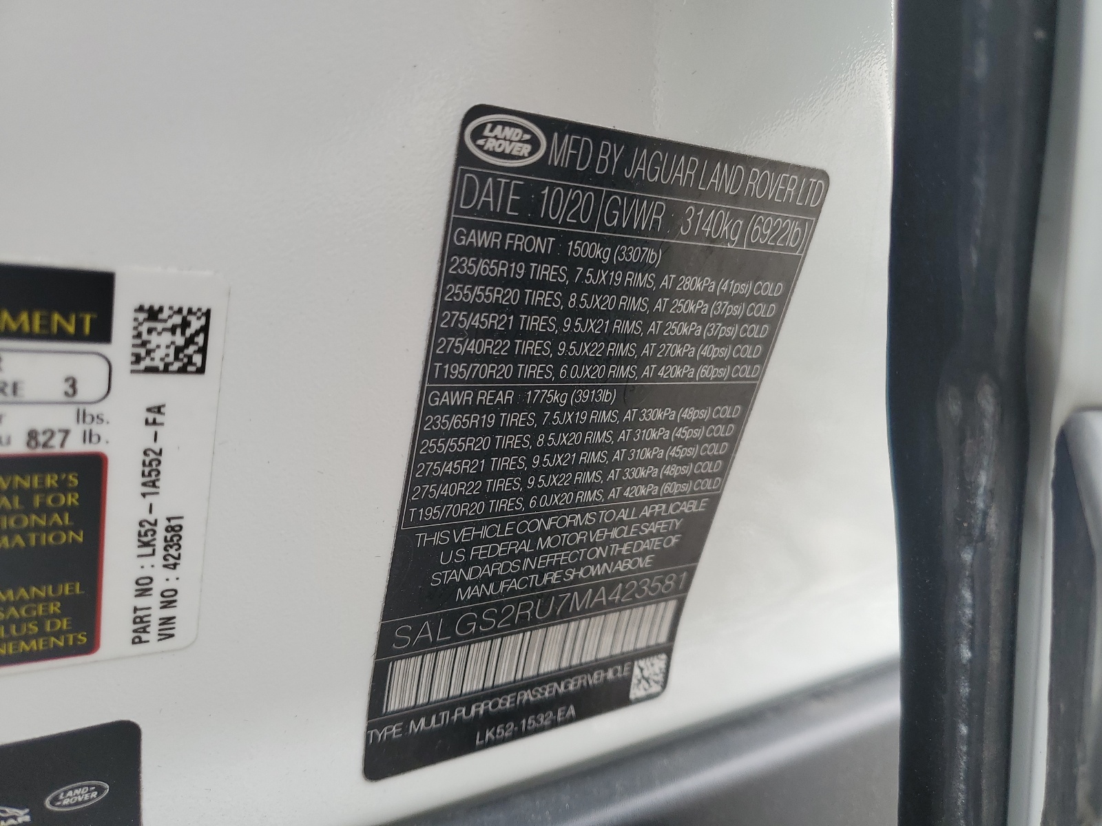 SALGS2RU7MA423581 2021 Land Rover Range Rover Hse Westminster Edition