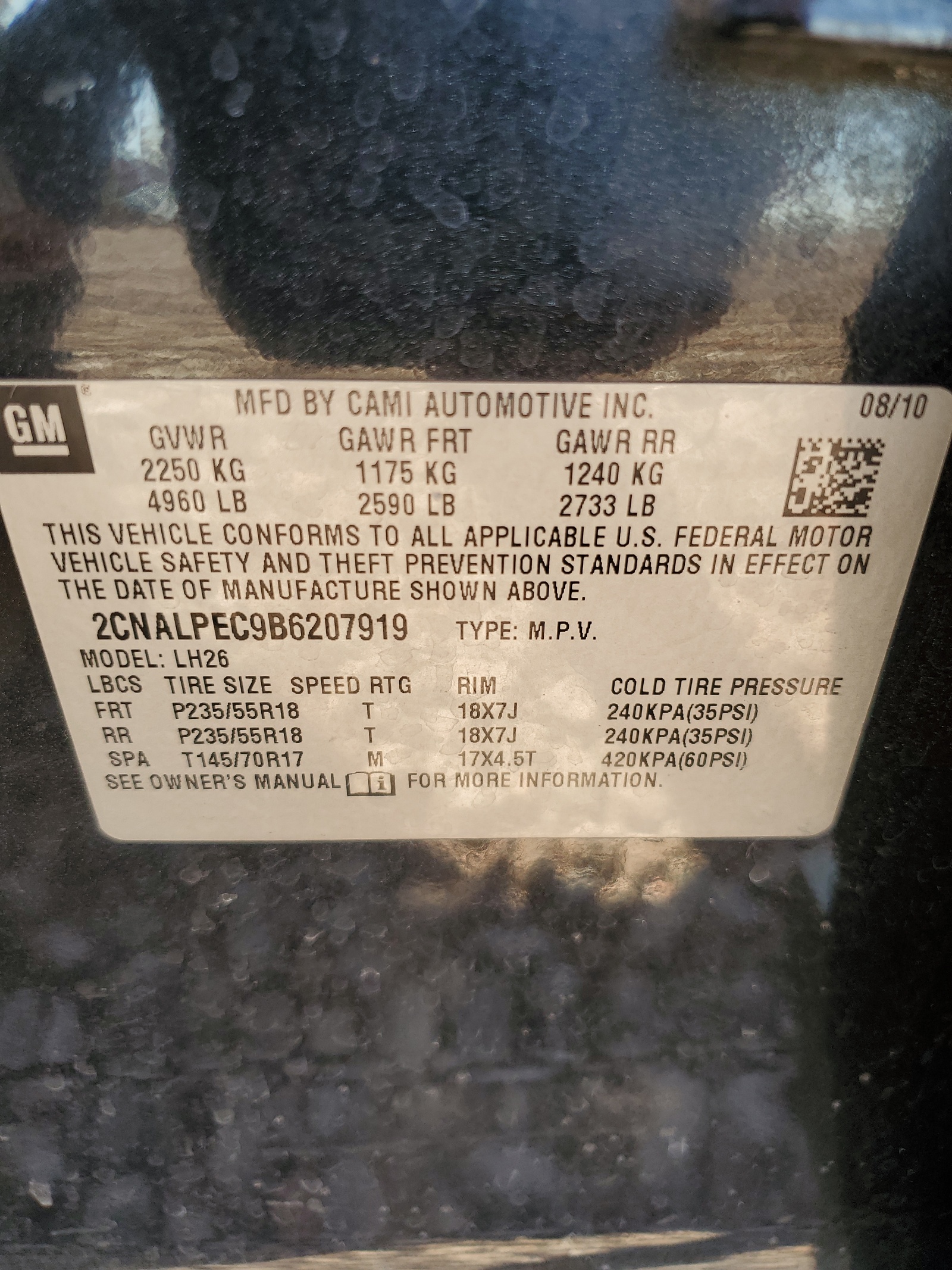 2CNALPEC9B6207919 2011 Chevrolet Equinox Lt