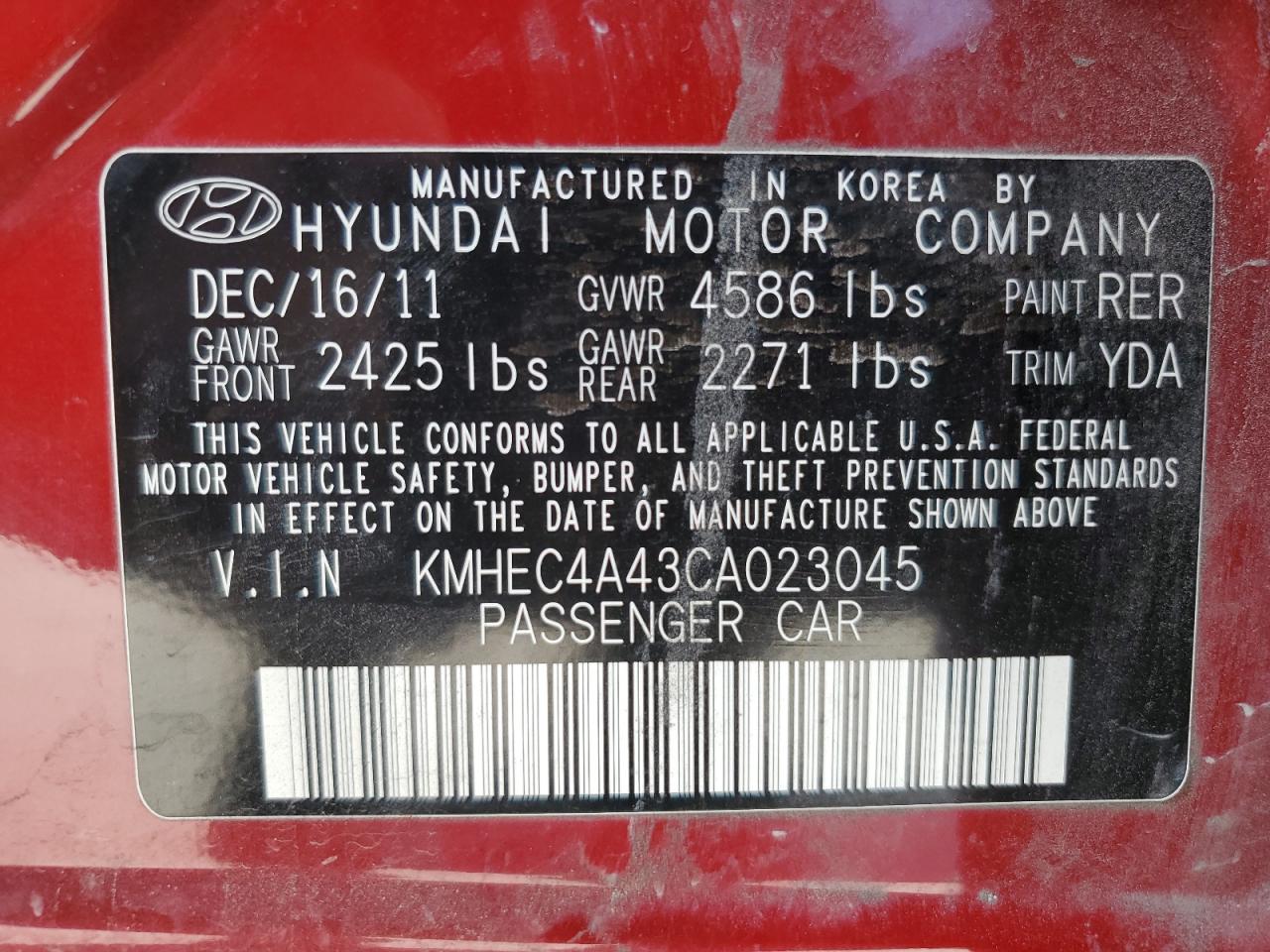 KMHEC4A43CA023045 2012 Hyundai Sonata Hybrid