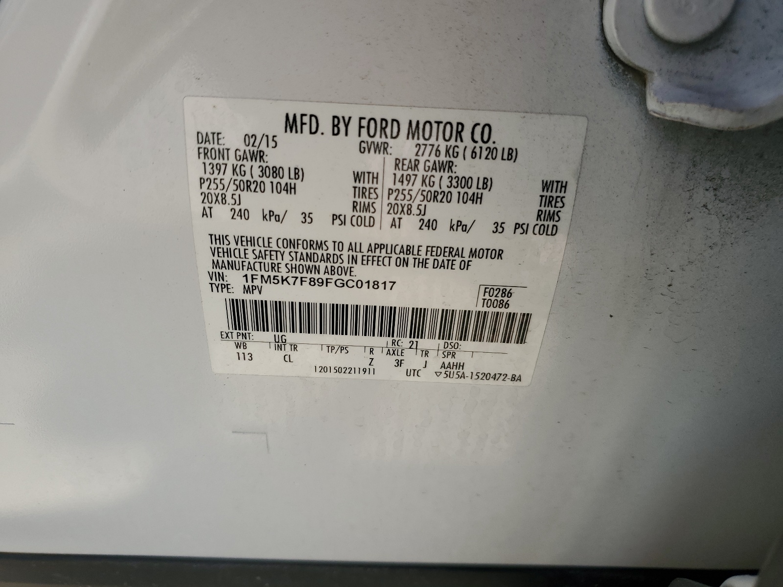 1FM5K7F89FGC01817 2015 Ford Explorer Limited