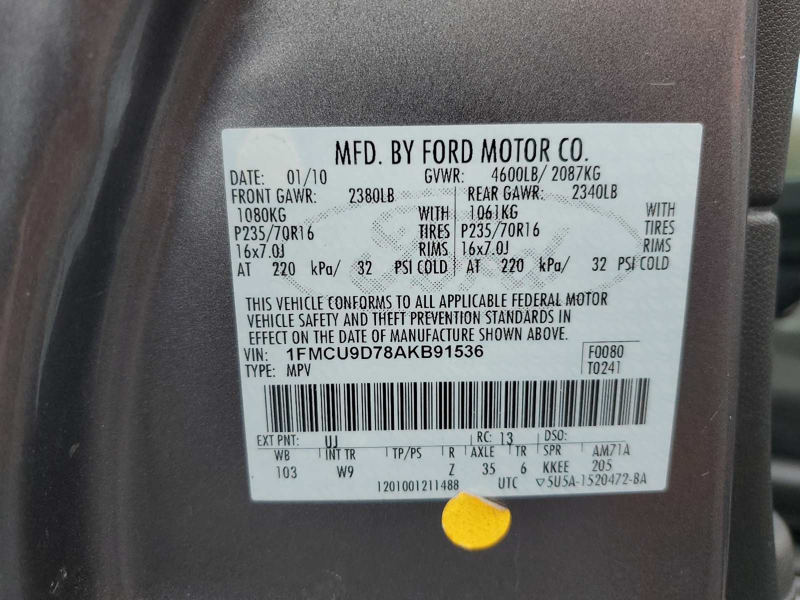 1FMCU9D78AKB91536 2010 Ford Escape Xlt