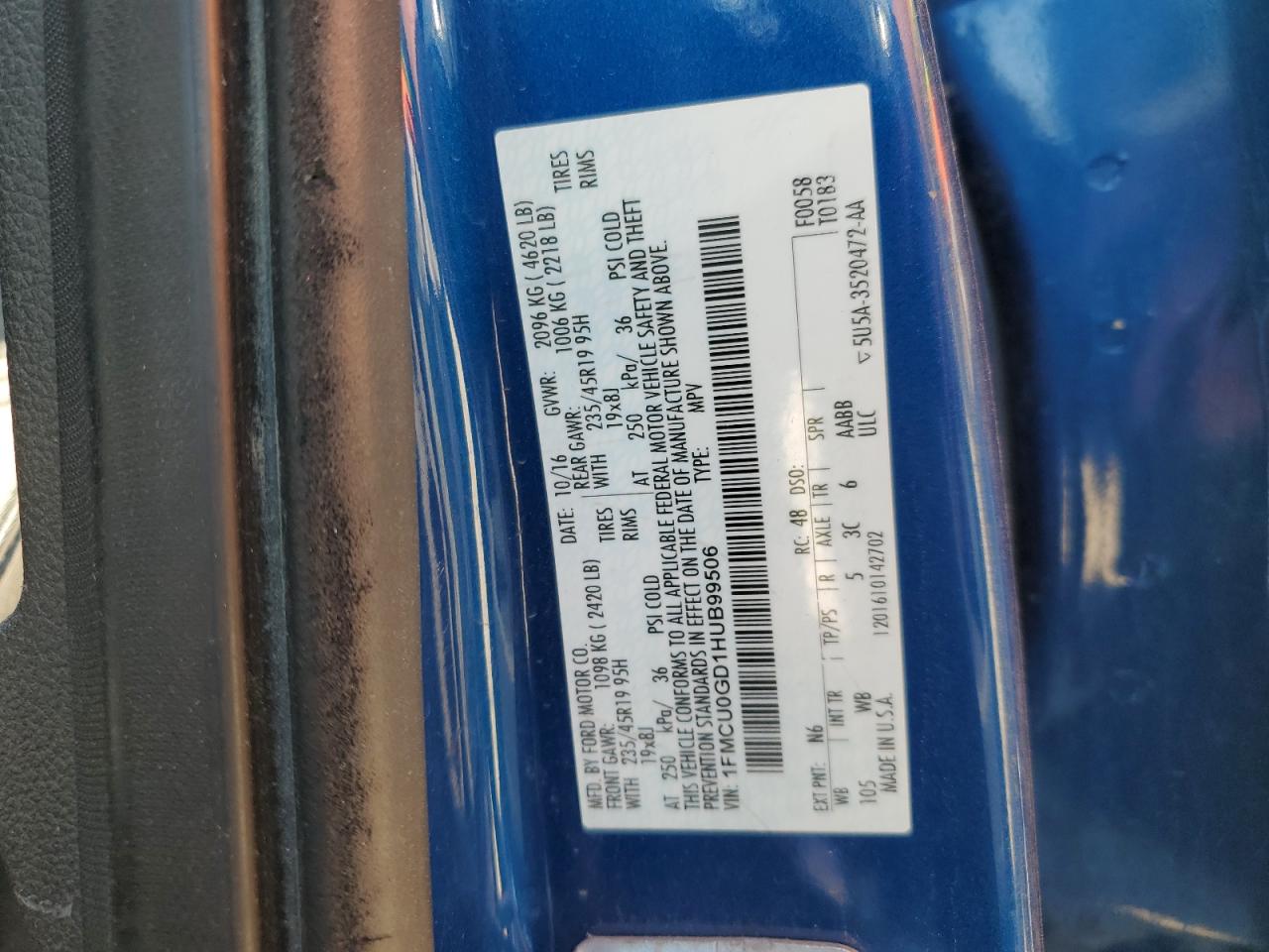 2017 Ford Escape Se VIN: 1FMCU0GD1HUB99506 Lot: 67305434