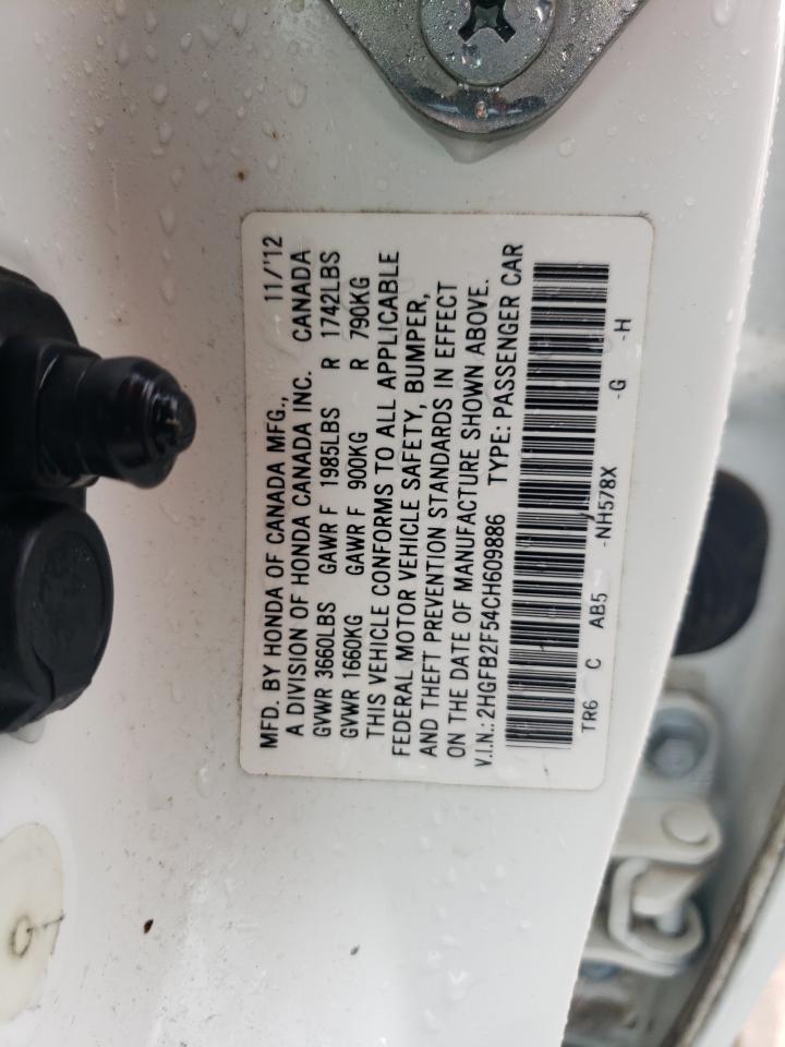 2012 Honda Civic Lx VIN: 2HGFB2F54CH609886 Lot: 52968214