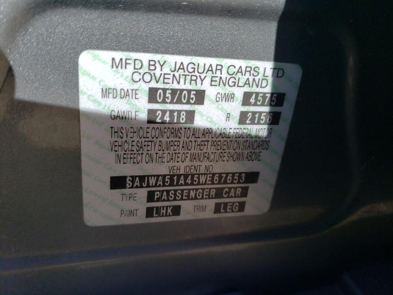 2005 Jaguar X-Type 3.0 VIN: SAJWA51A45WE67653 Lot: 52182414