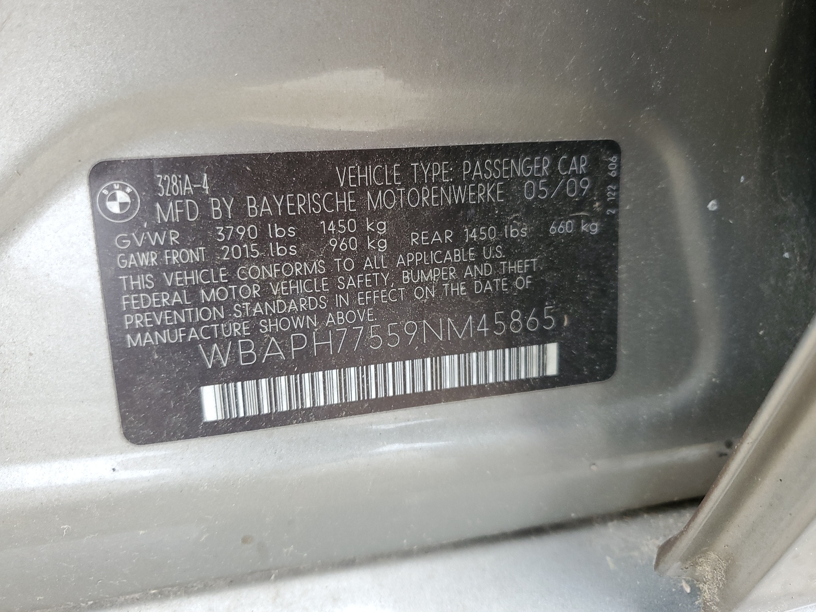 WBAPH77559NM45865 2009 BMW 328 I