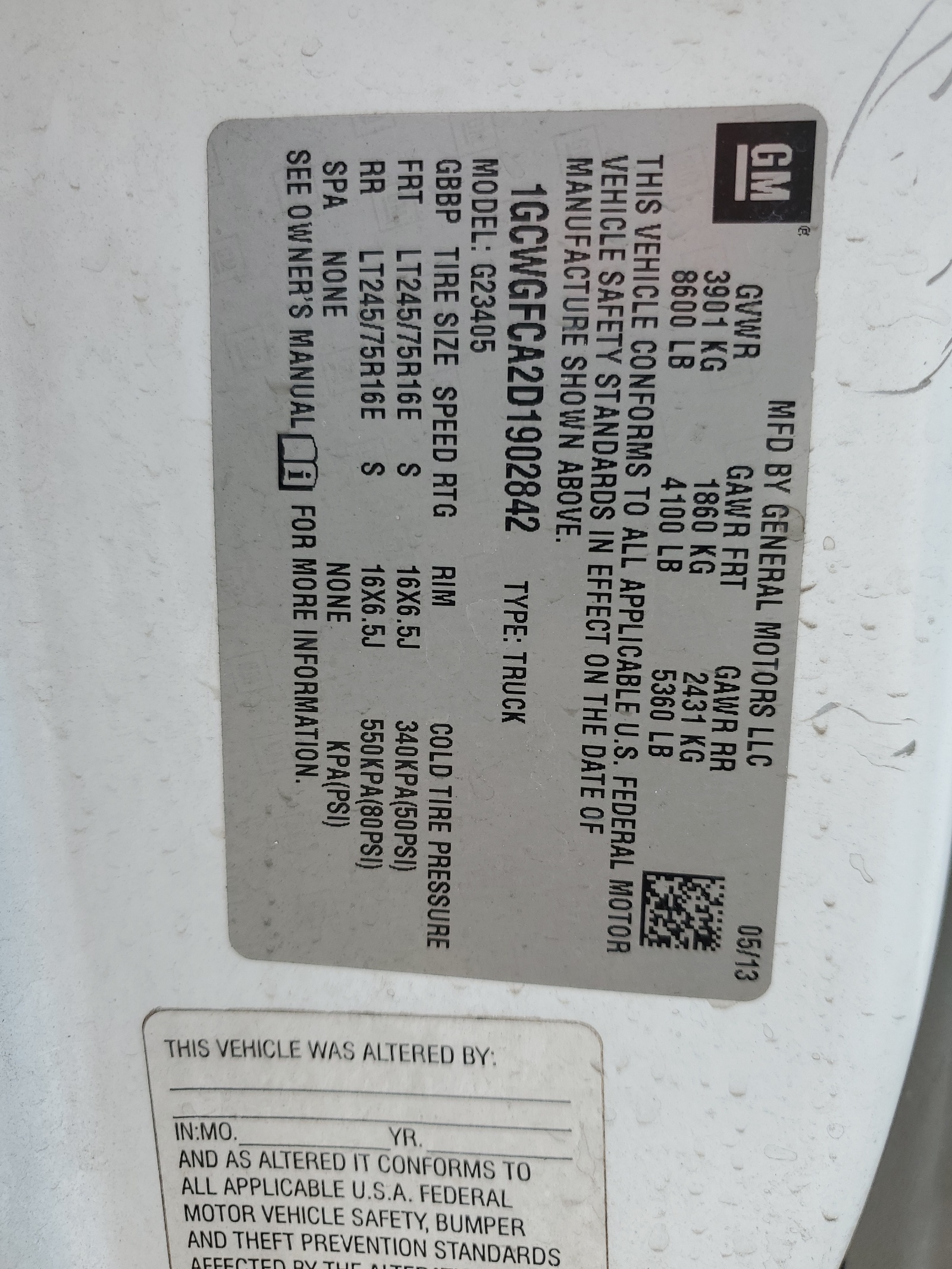 1GCWGFCA2D1902842 2013 Chevrolet Express G2500