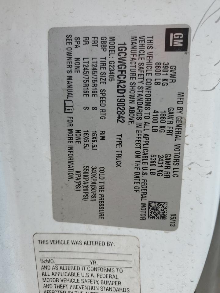 2013 Chevrolet Express G2500 VIN: 1GCWGFCA2D1902842 Lot: 51526504