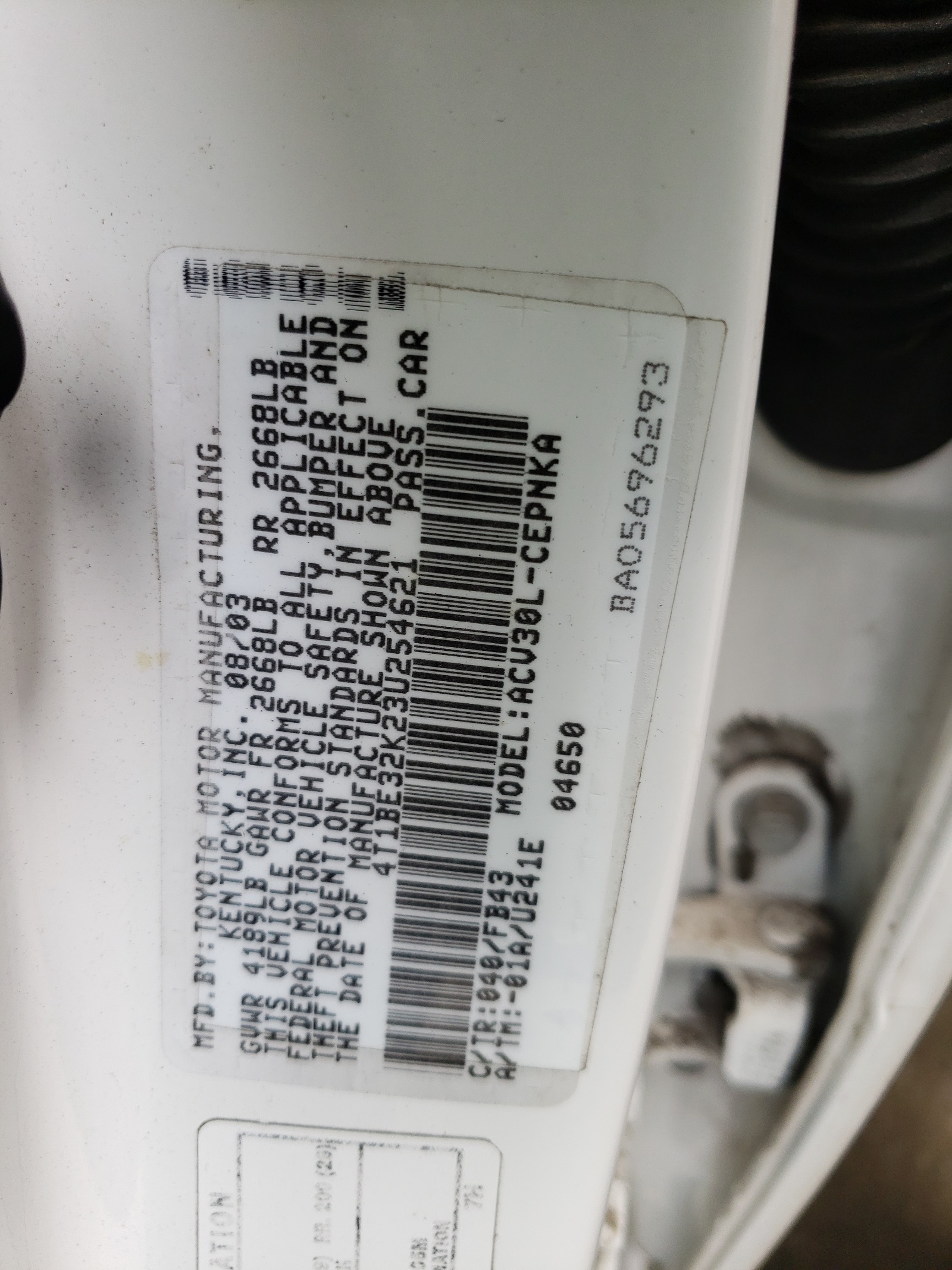 4T1BE32K23U254621 2003 Toyota Camry Le