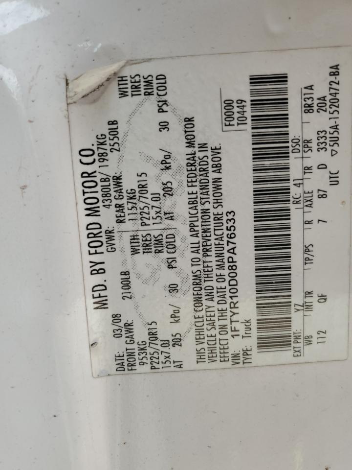 2008 Ford Ranger VIN: 1FTYR10D08PA76533 Lot: 51577444