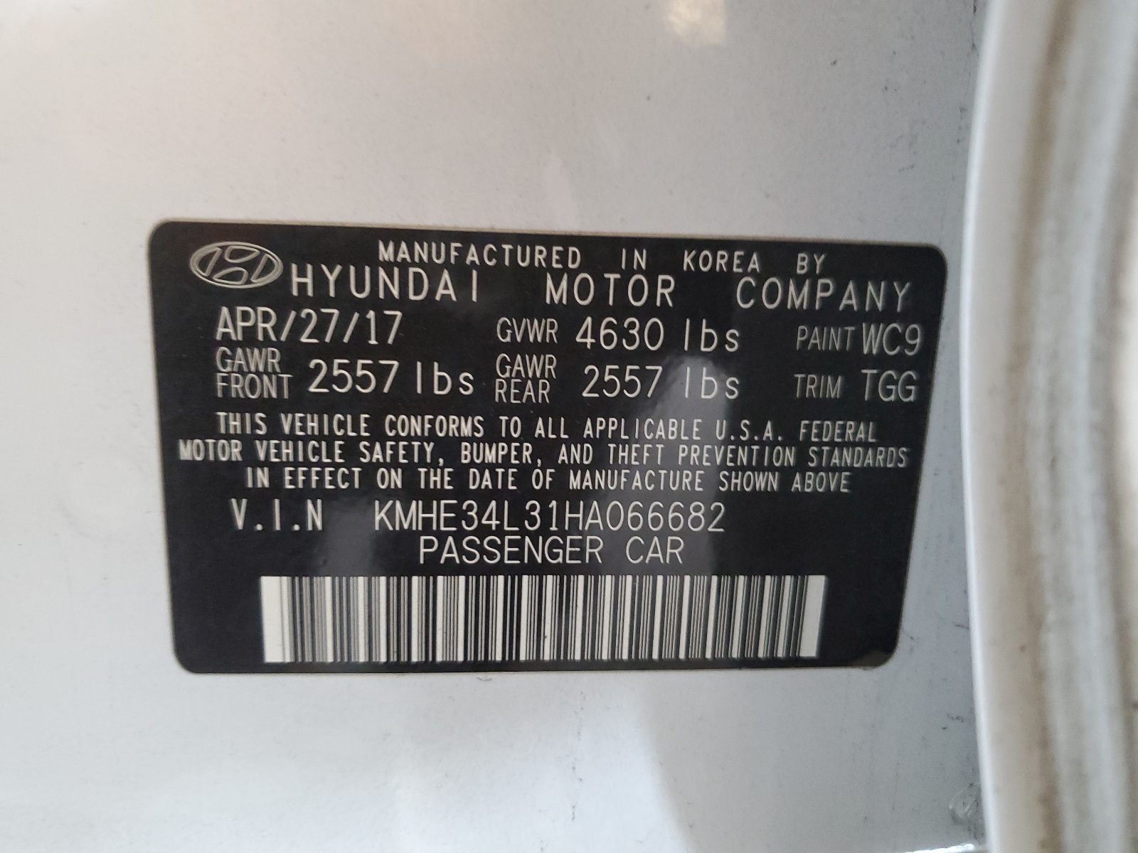 KMHE34L31HA066682 2017 Hyundai Sonata Hybrid