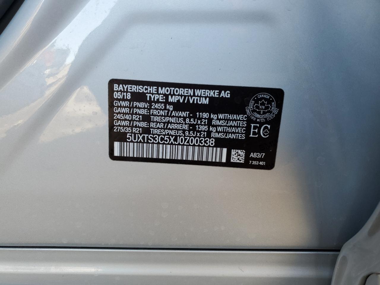 5UXTS3C5XJ0Z00338 2018 BMW X3 - Image 14