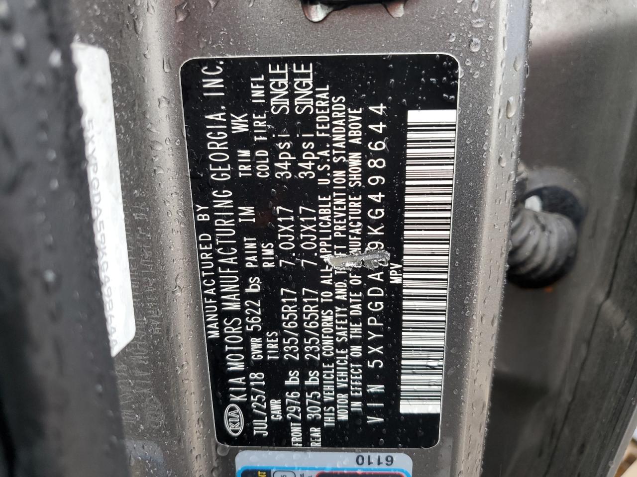 2019 Kia Sorento Lx VIN: 5XYPGDA59KG498644 Lot: 50067054