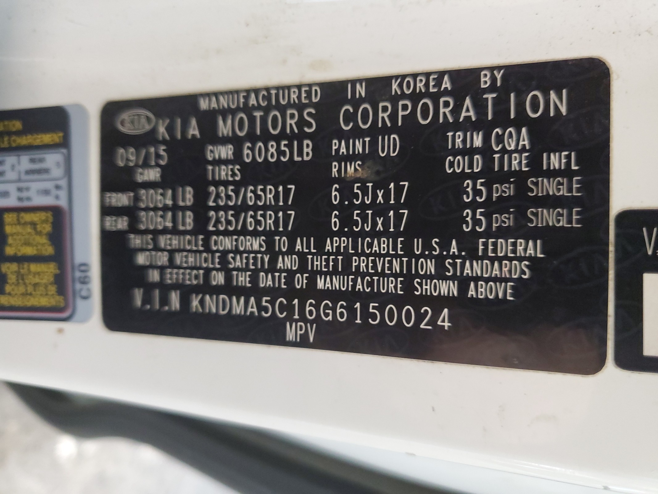KNDMA5C16G6150024 2016 Kia Sedona L