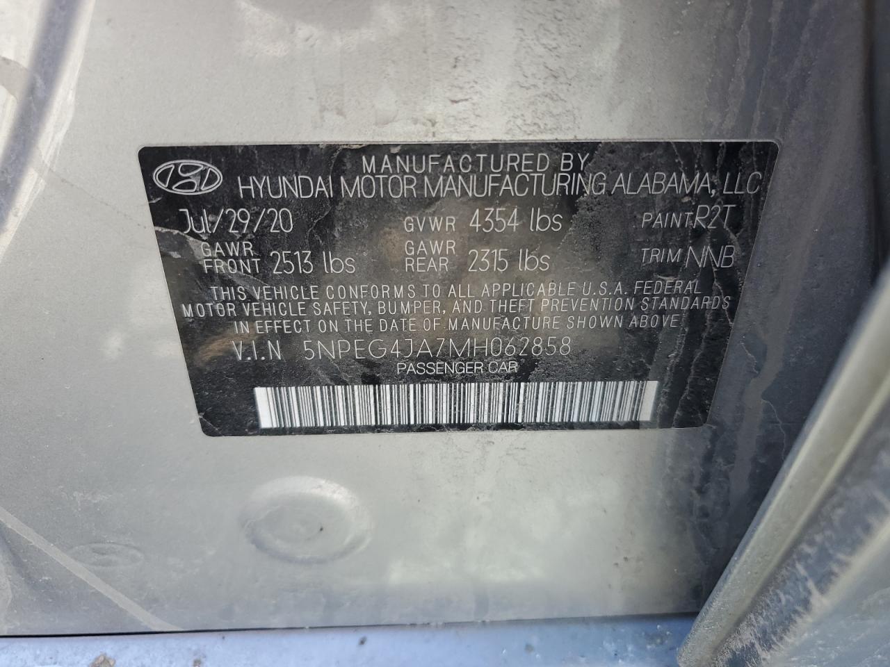 2021 Hyundai Sonata Se VIN: 5NPEG4JA7MH062858 Lot: 48522004