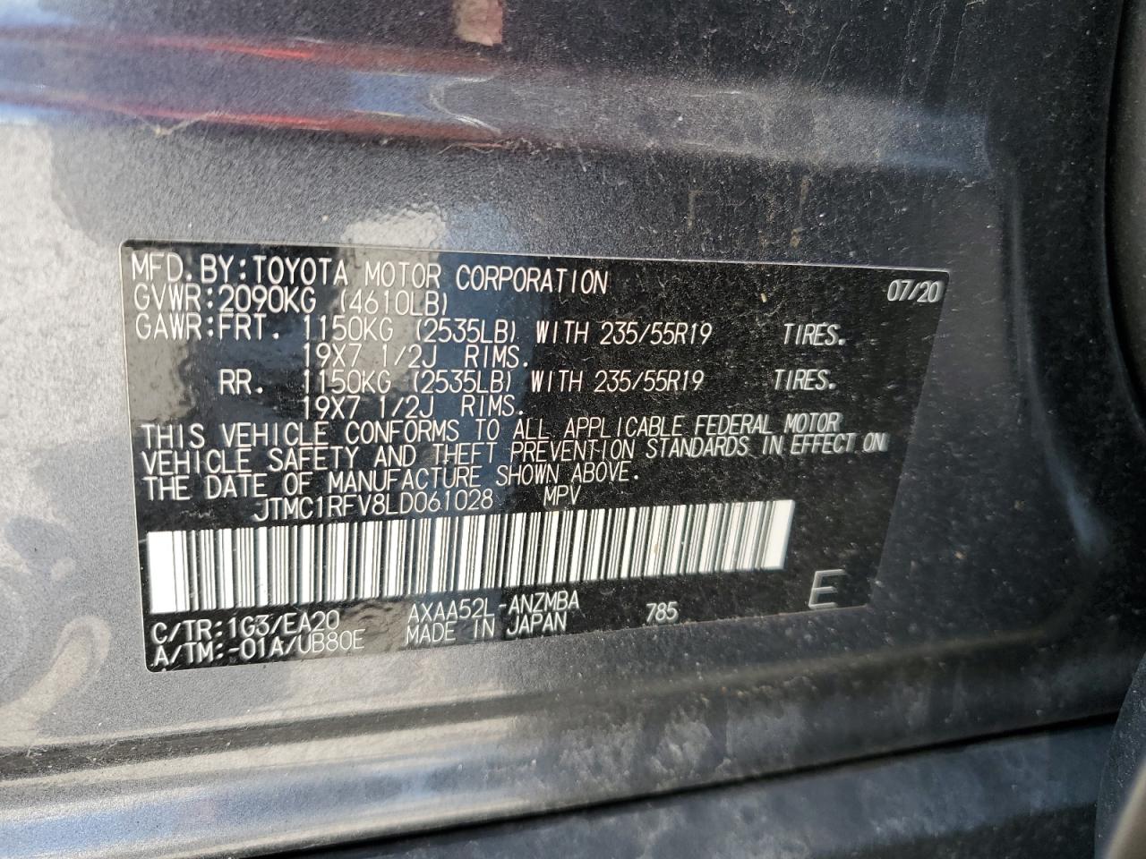 2020 Toyota Rav4 Xle Premium VIN: JTMC1RFV8LD061028 Lot: 52185854