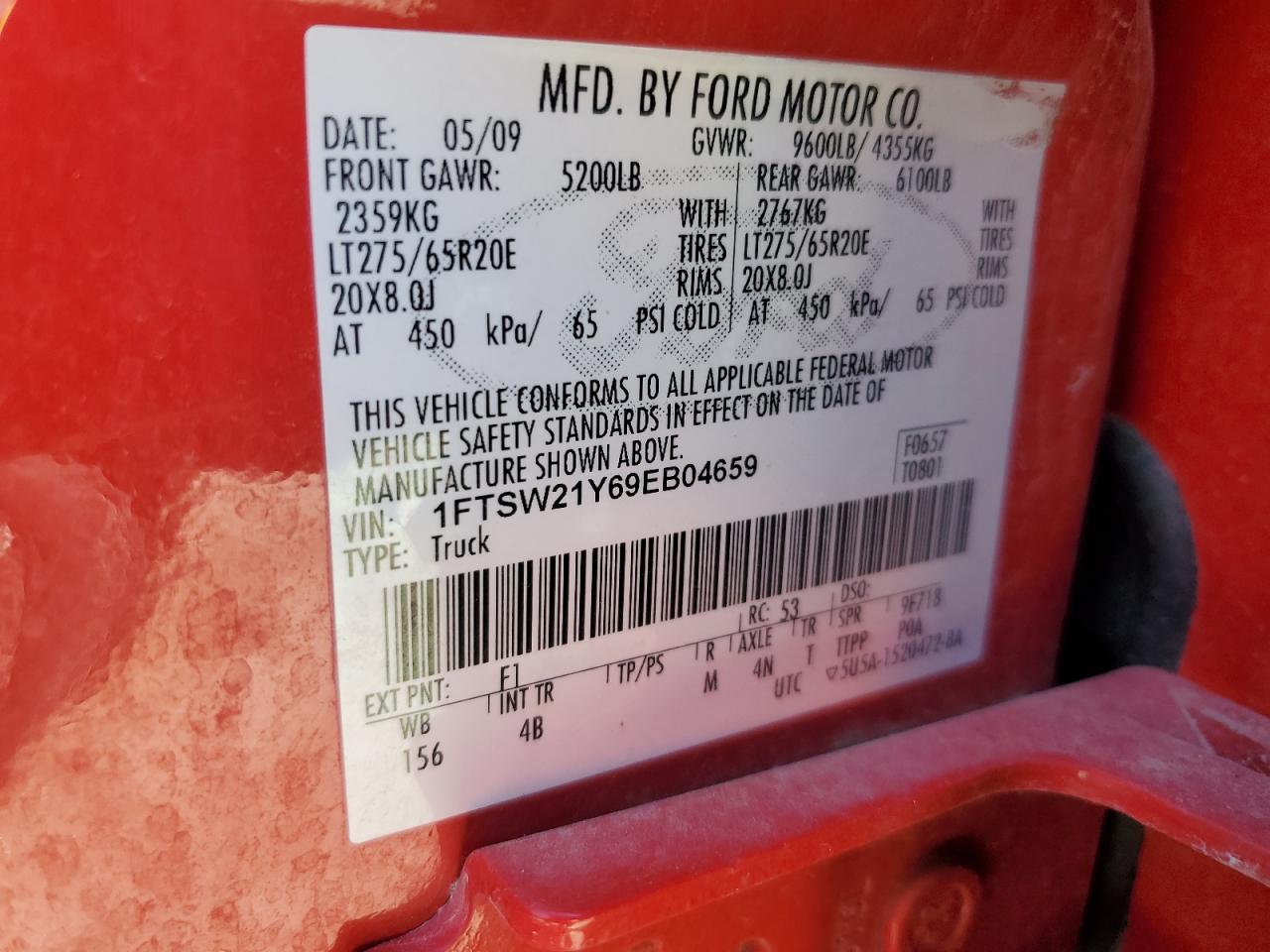 2009 Ford F250 Super Duty VIN: 1FTSW21Y69EB04659 Lot: 50640434