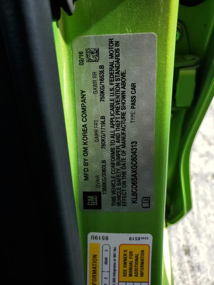 2016 Chevrolet Spark 1Lt VIN: KL8CD6SAXGC604313 Lot: 85196384