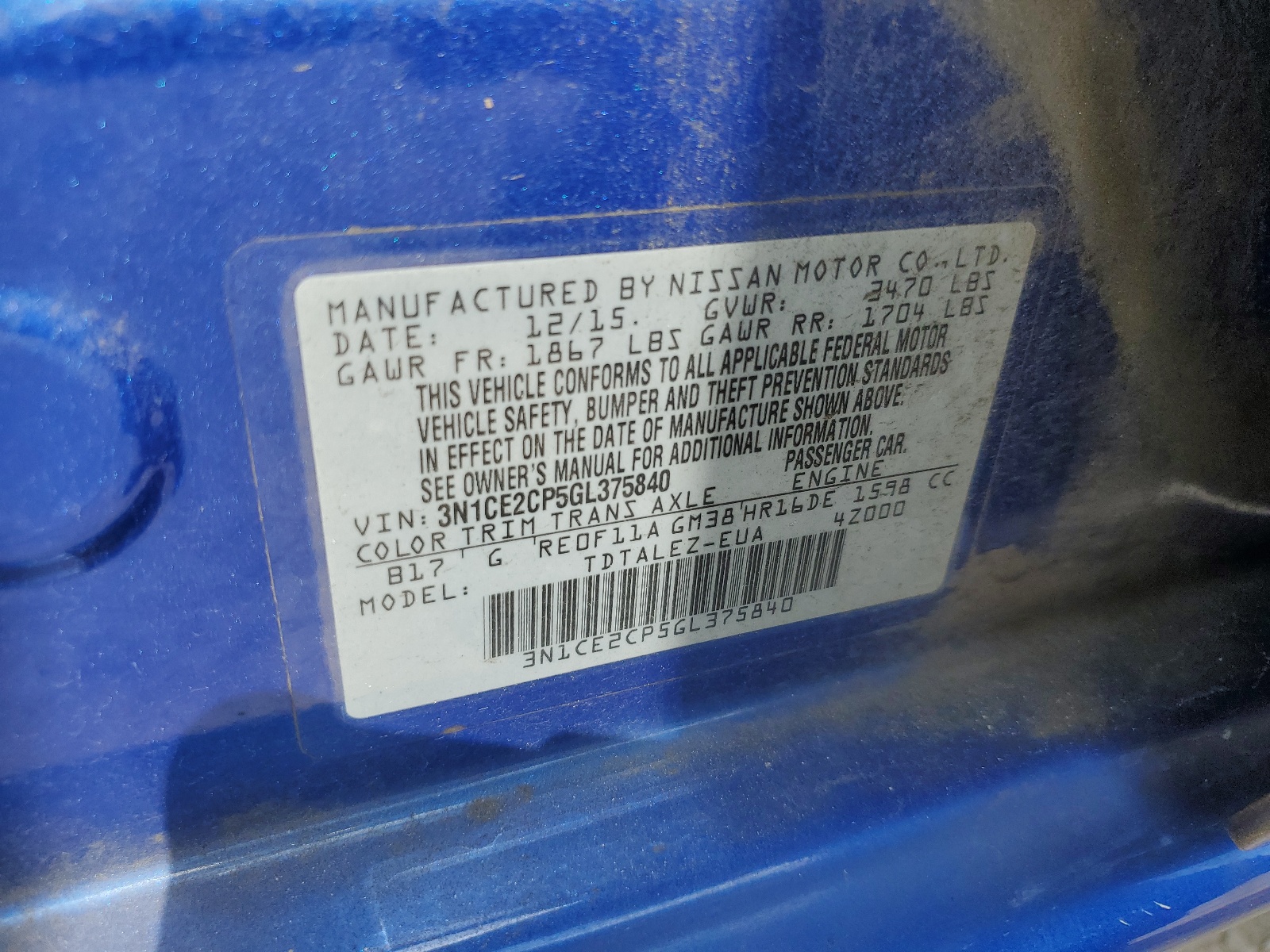 3N1CE2CP5GL375840 2016 Nissan Versa Note S