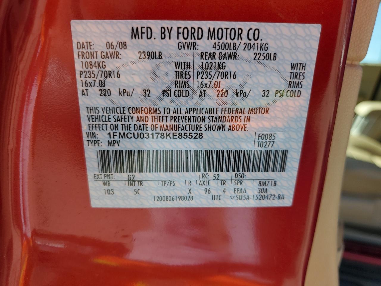 1FMCU03178KE85528 2008 Ford Escape Xlt