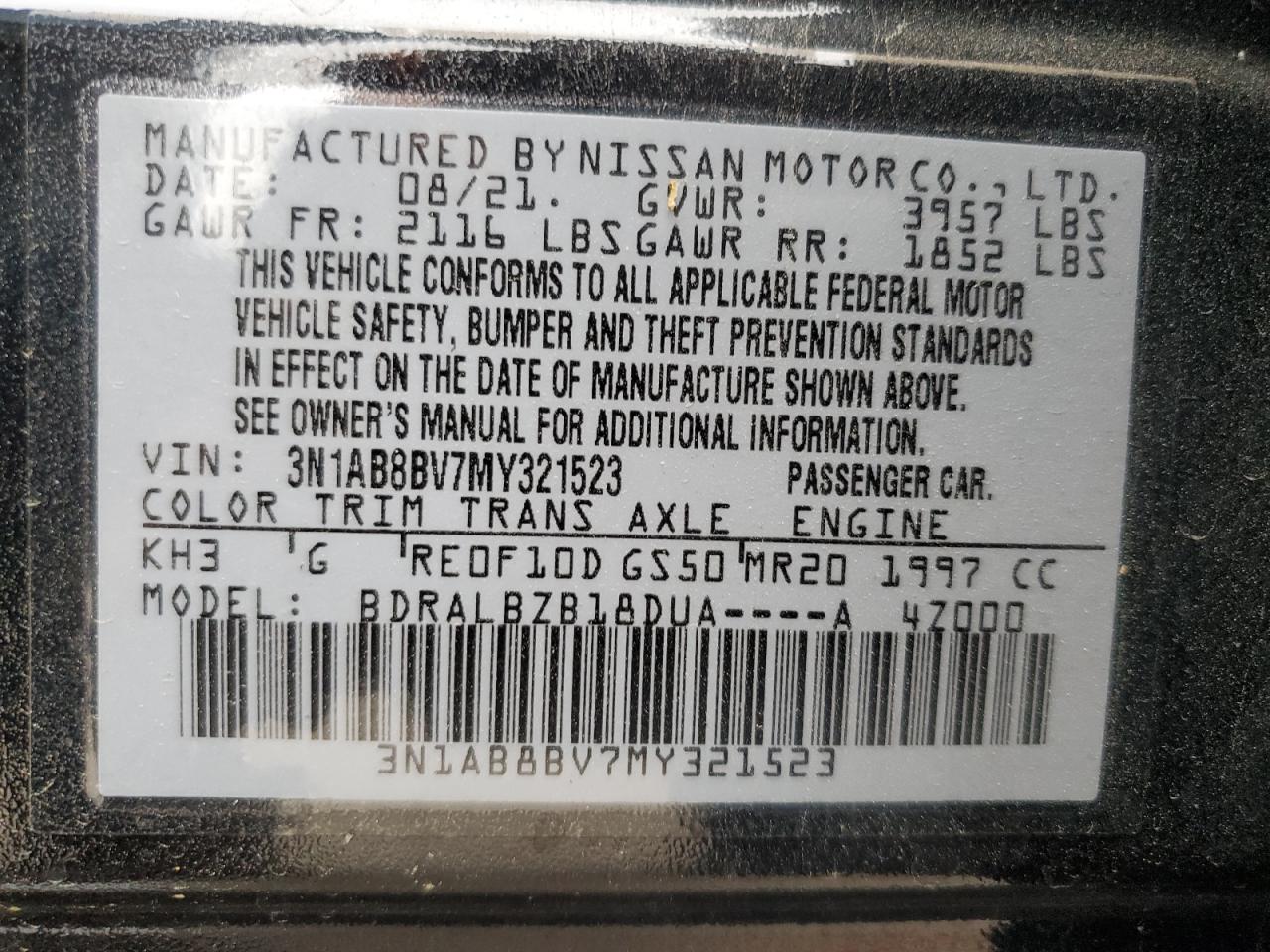 2021 Nissan Sentra S VIN: 3N1AB8BV7MY321523 Lot: 51818414