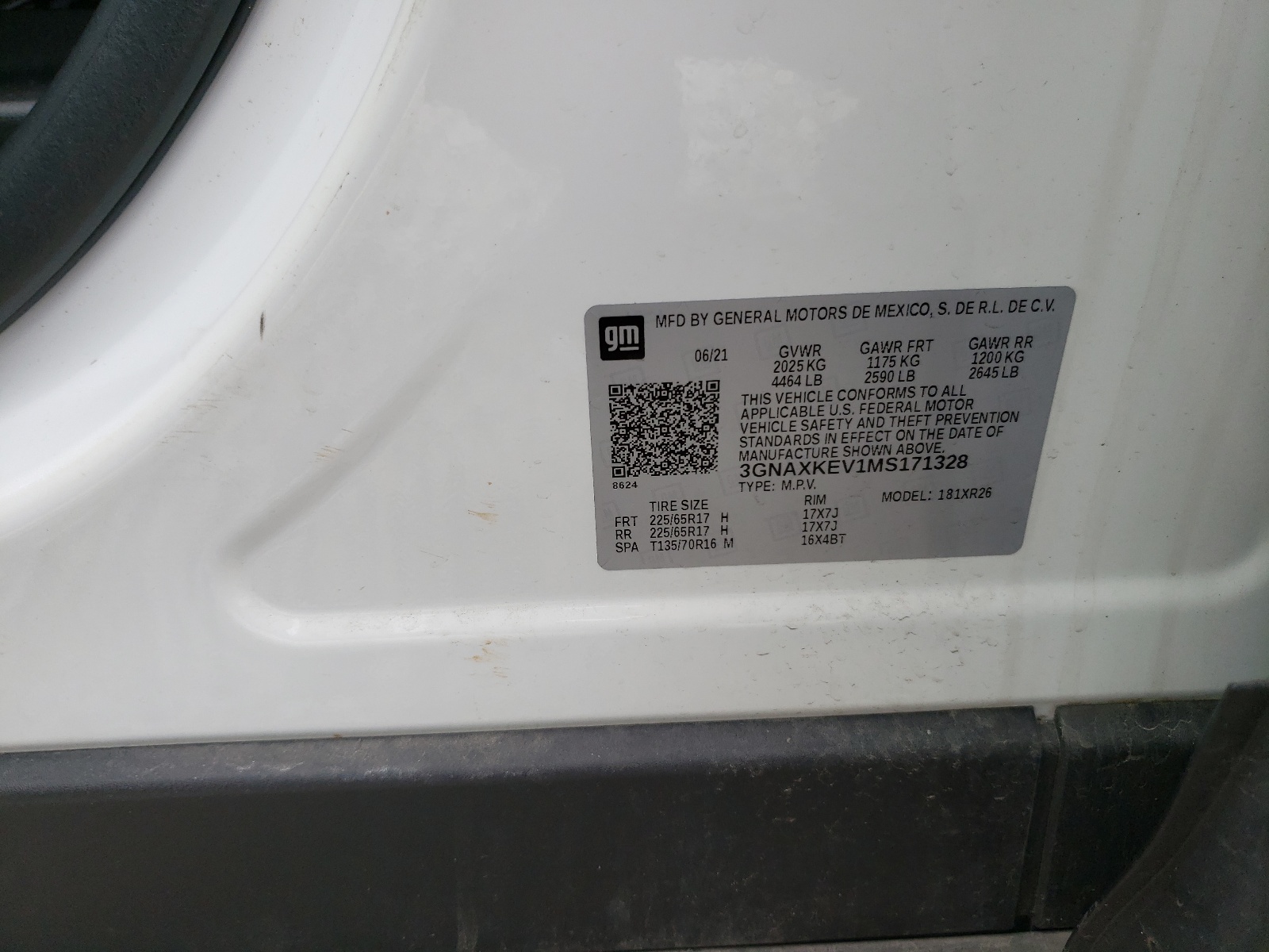 3GNAXKEV1MS171328 2021 Chevrolet Equinox Lt